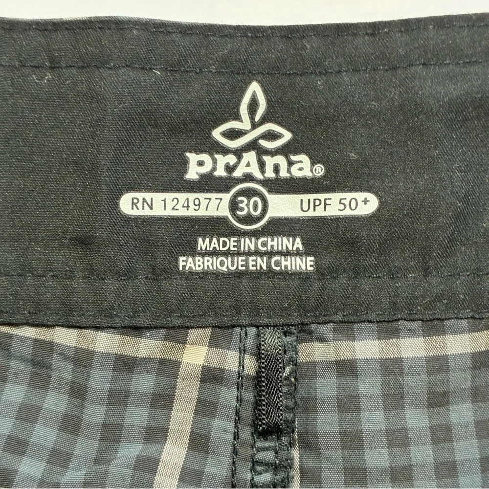 PrAna Swim Trunks Drawsting Gray Plaid Print Unlined Size 30